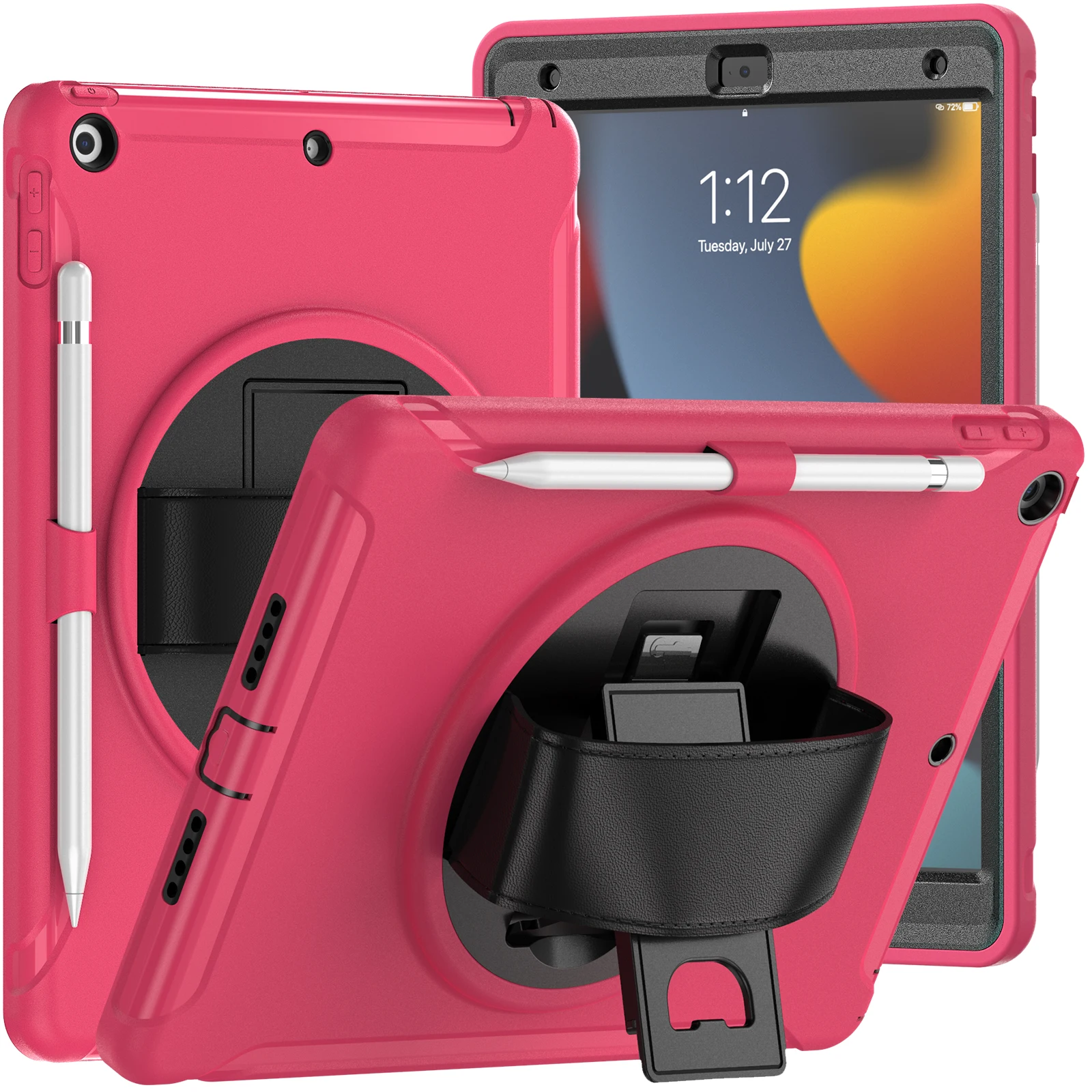 

360 Rotating Stand Cover Universal For iPad 10.2 2019 2020 2021 7th 8th 9th Gen. 3-Layers Protection PC-TPU Case With Pen Holder