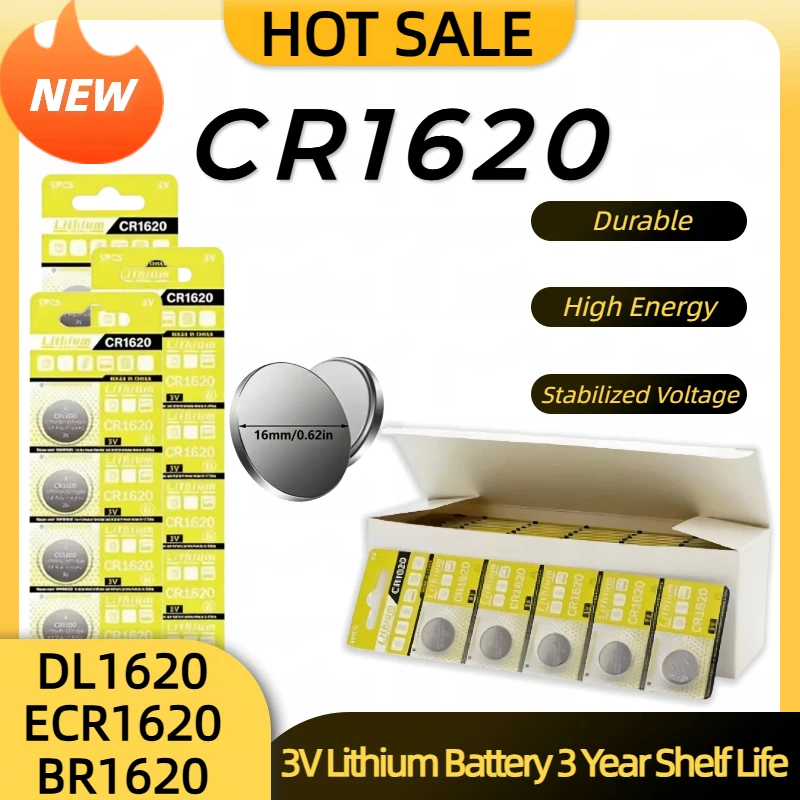 CR1620 3V Lithium Coin Battery DL1620 ECR1620 BR1620 Pack of 2-50 for Watches Toys Calculators Remote Controls