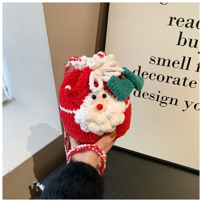 Winter Cute Color Cute Mini Shoulder Bag Contrasting Knitted Santa Claus Gift Youth Bag Premium Sense Niche Bucket Crossbody Bag