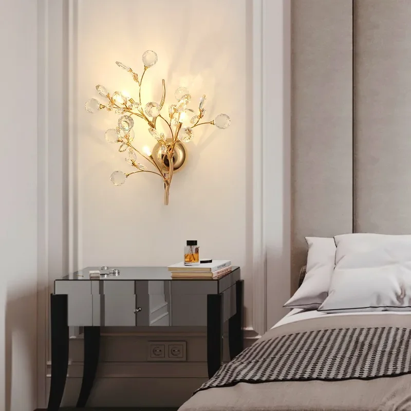 

Creative French Branch Wall Lamp Entrance Dining Room Bedroom Bedside Crystal Lamp Art Background Wall Lights