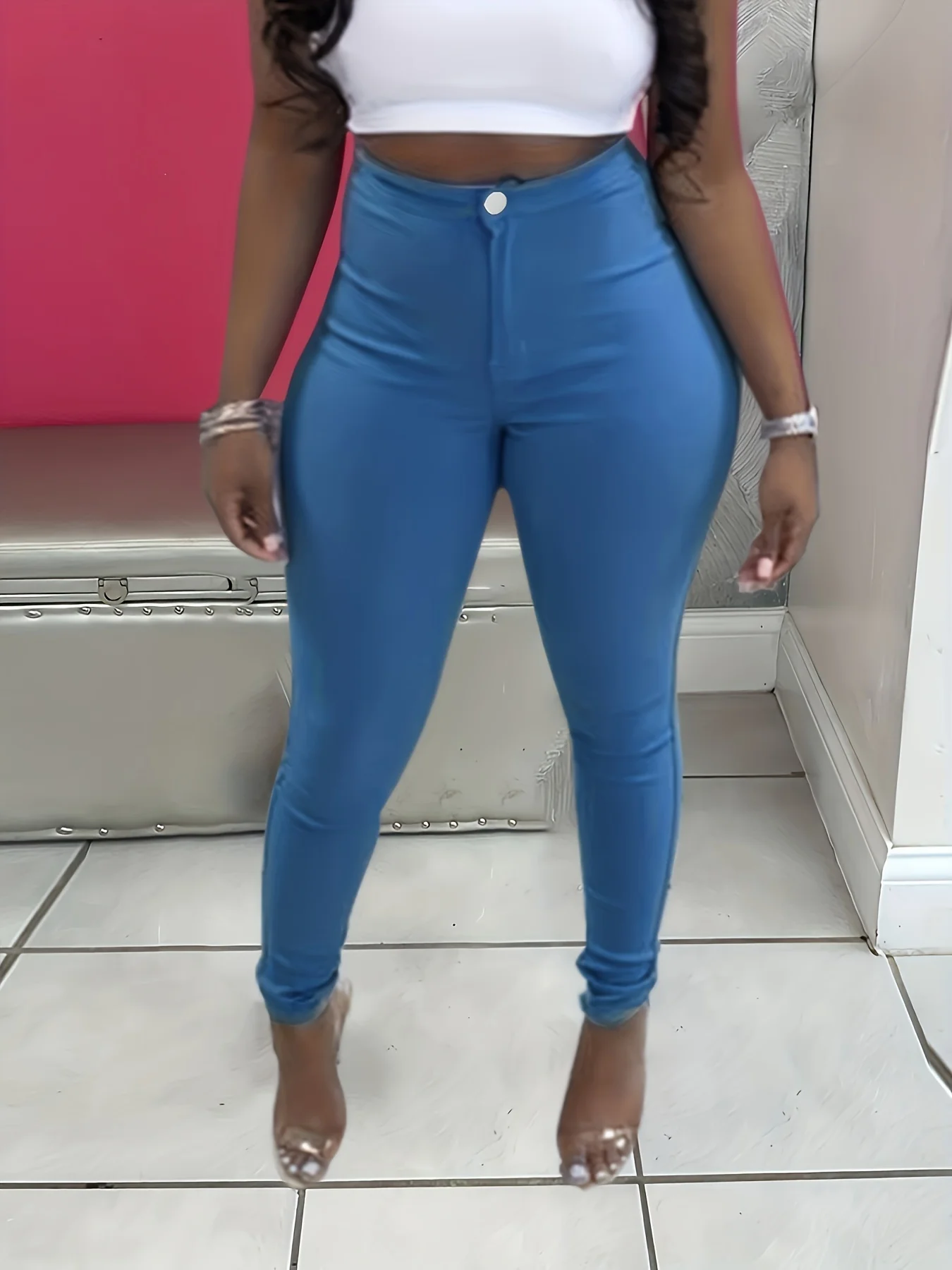 Plus size women\'s tight elastic feet pants