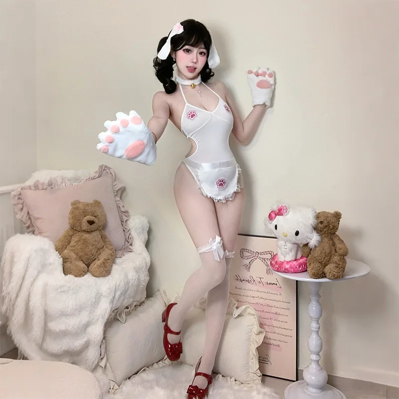 

Cute Anime Girl Cat Maid Uniform Pajamas Paw Gloves Bodysuit Sexy Lingerie Temptation Outfits Erotic Kawaii Pure Desire Jumpsuit