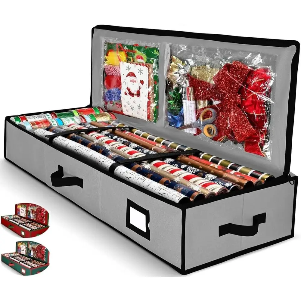 

Органайзер для упаковочной бумаги Git Wrap, сумка для хранения рождественской упаковочной бумаги с полезными карманами или отделениями для аксессуаров, вмещает до 24 рулонов, для хранения под кроватью или в дневной кладовой.