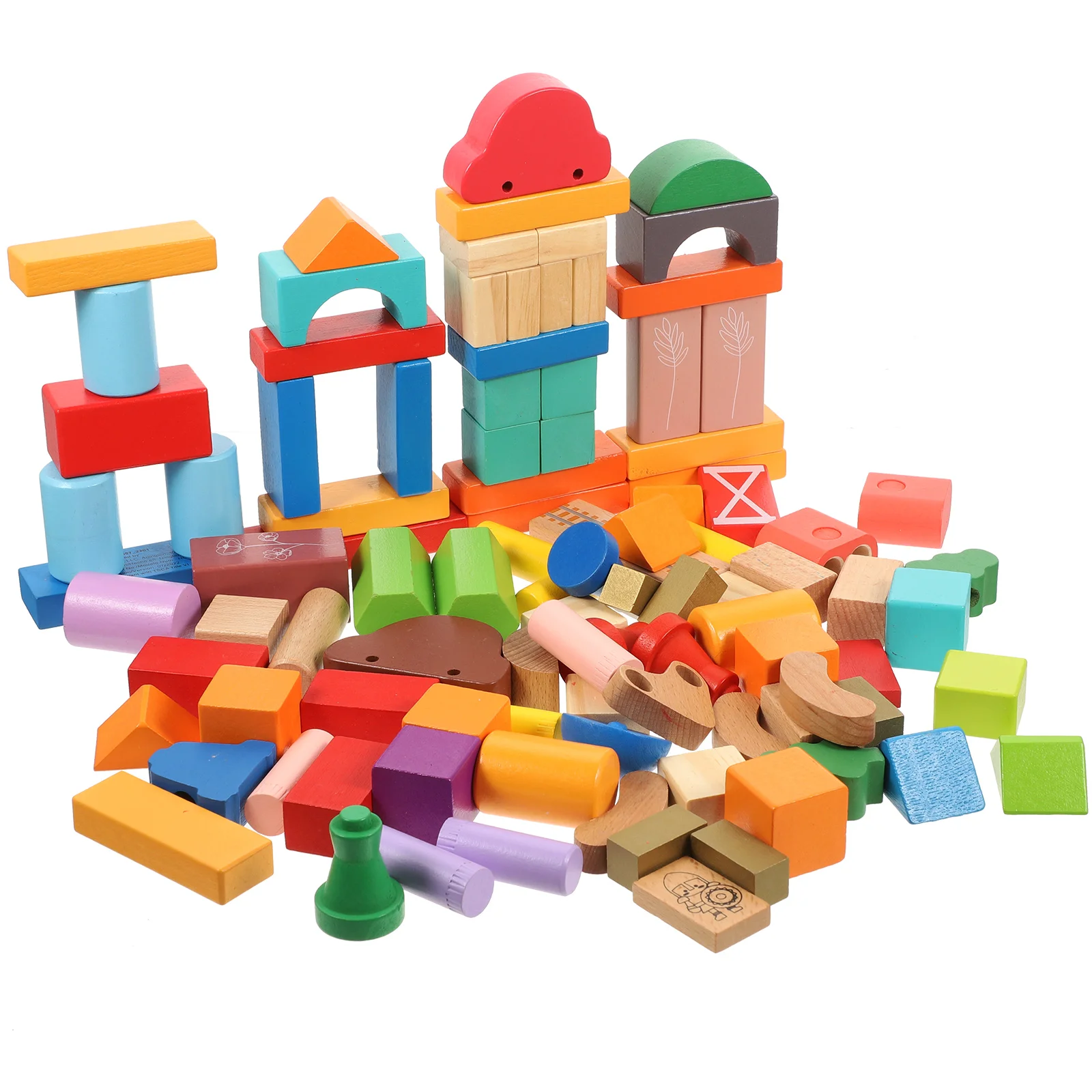 100 Pcs Educational Building Block Toys Wooden Geometric Blocks Kids Geometry Child Toddler