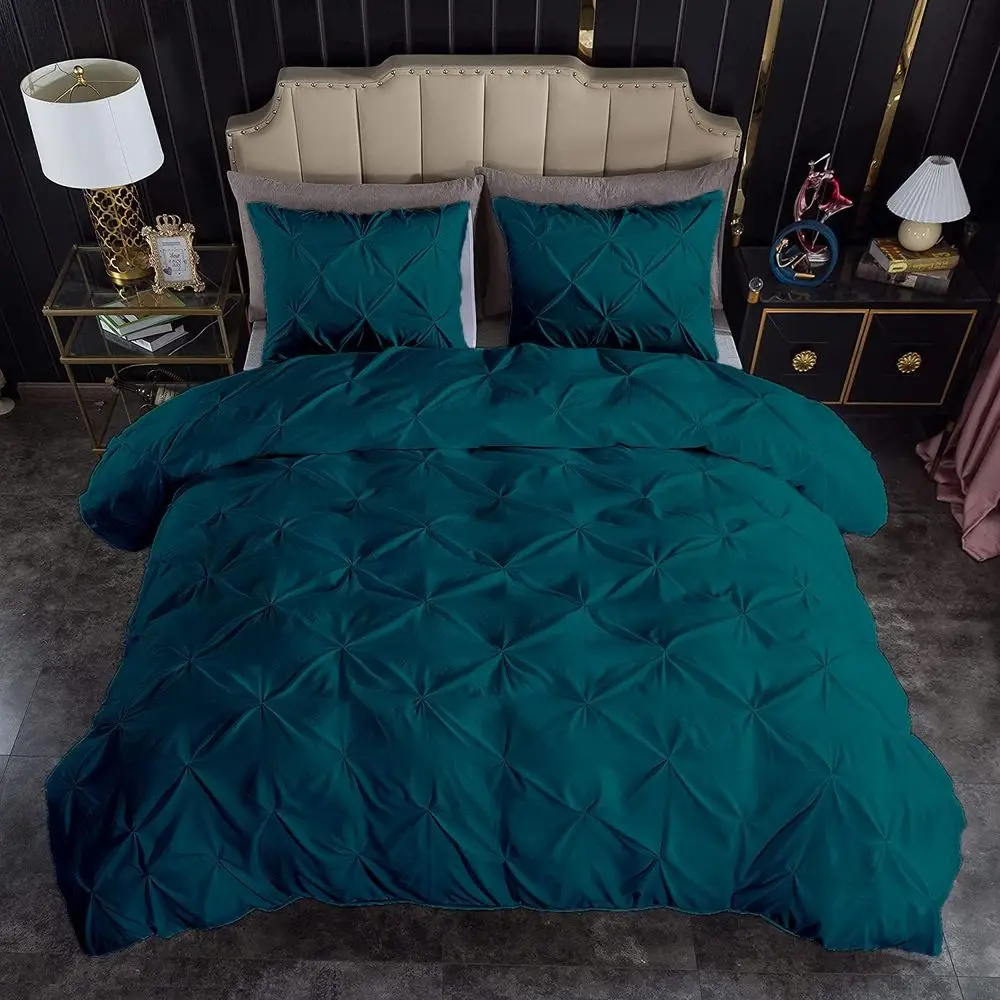 Pinch Pleated 3pc Duvet Cover Set 100% Egyptian Cotton 1000-TC Zipper & Ties RecDecorative Pintuck (Oversized King Plus 120x128,