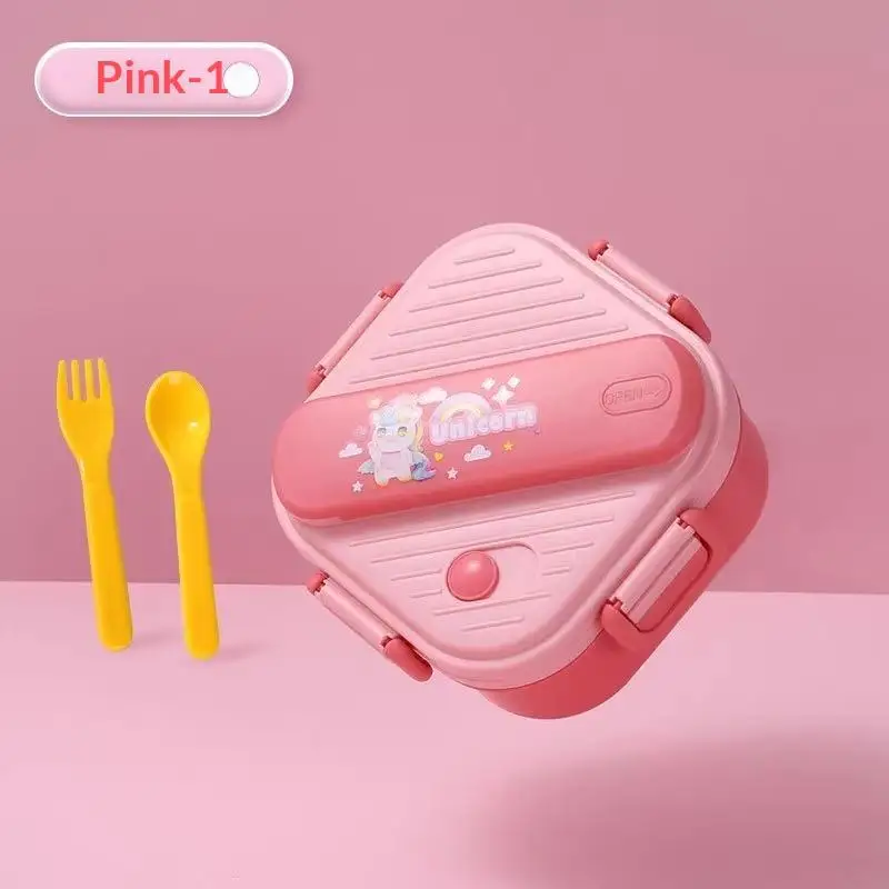 Cute Cartoon Kids Bento Lunch Box 3 Compartments Leak Proof Lid Utensil Set Food Safe Perfect For School Picnic Outdoor Trips