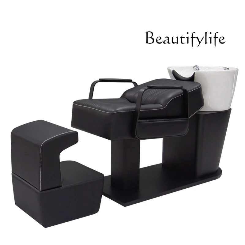 Barber shop half-lying shampoo bed simple shampoo bed beauty salon integrated ceramic basin shampoo bed