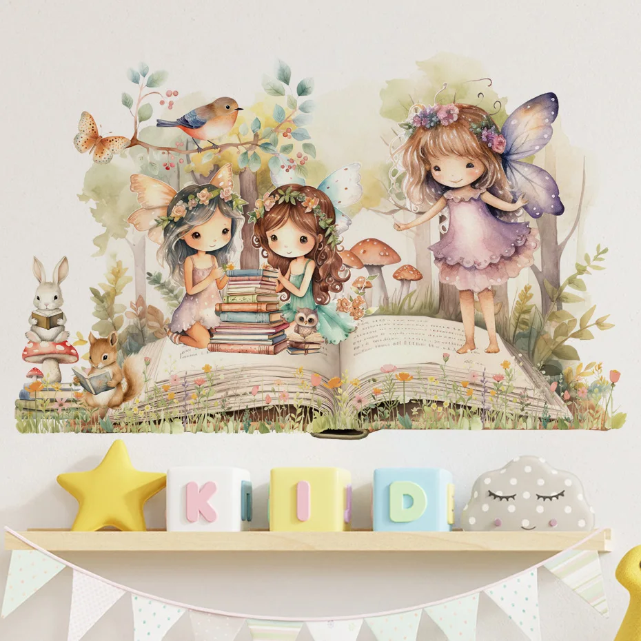 Cute Fairy Reading Wall Sticker for Baby Girls Nursary Room Kids Room Background Wall Decor Children\'s Room Wall Decals