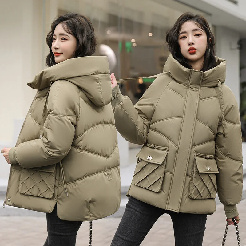 Parkas con capucha gruesa para mujer, chaqueta acolchada de algodón con capucha, Parka holgada acolchada, prendas de vestir exteriores para mujer