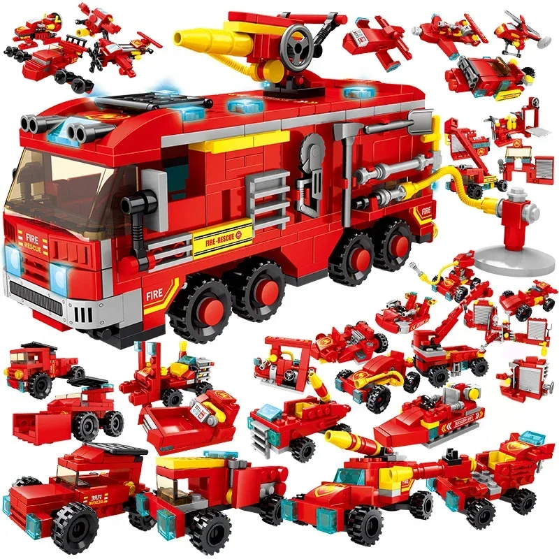 460 PCS Fire Fighting Trucks Building Blocks City Rescue Helicopter Bricks Fireman Toys For Children Kids Gift 6+ Year 81NI Form