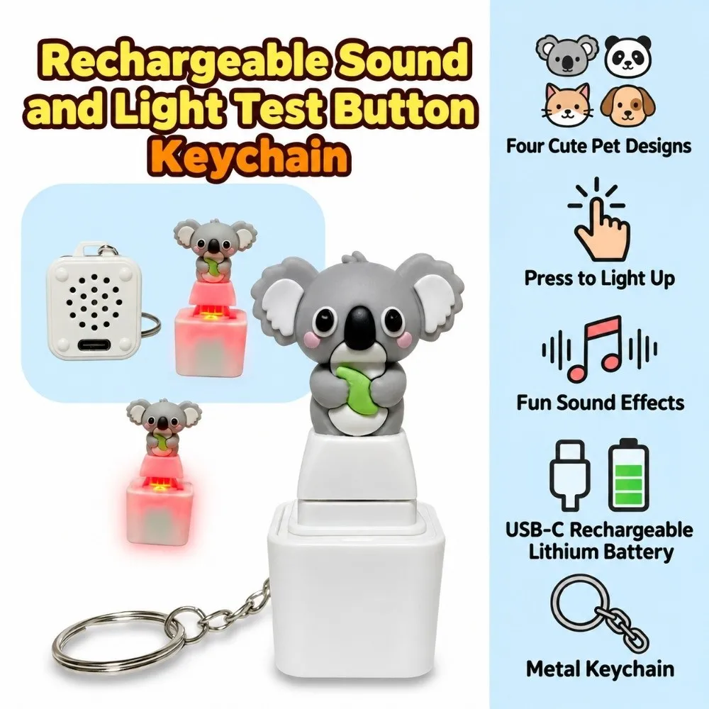 Screaming Seal Fidget Button Keychain Sound Koala Finger Button Clicker Rechargeable Light Up Clicky Animal Keycap