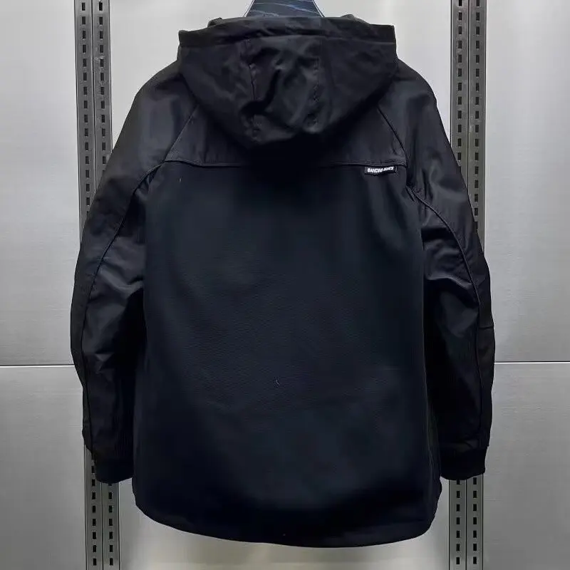 Autumn men's workwear large pocket assault jacket hooded jacket versatile solid color pullover cool casual loose jacket trendy