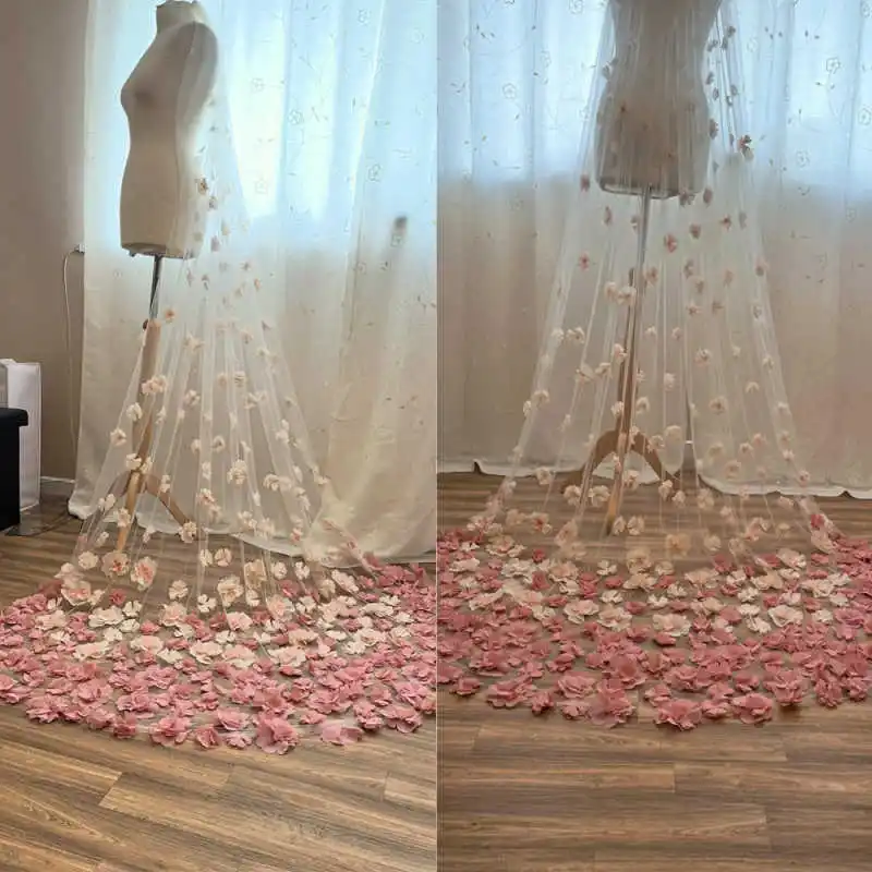 Vintage Bridal Veils Women One-Layer 3D Colorful Applique Length Veil Princess Occasion Dress robes de soirée Customized
