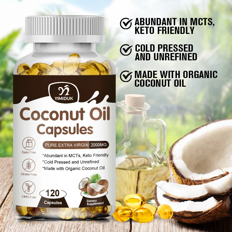 Coconut Oil Capsules Promotes Healthy Hair, Skin & Nails Made with Organic Coconut Oil