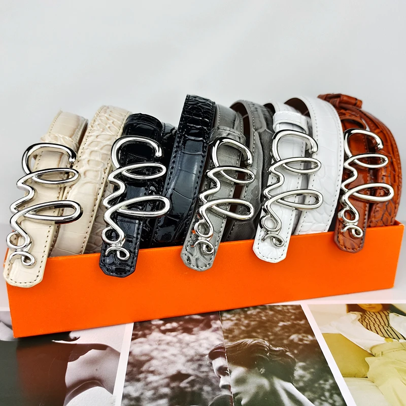 Casual and versatile, simple English letter buckle for women's decoration, thin waist belt with dress, suit, jeans, belt for wom