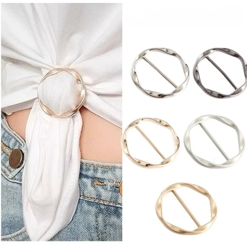 5Pcs Metal Round Circle Clothing Ring Versatile T-shirt Tie Clip Shawl Wrap Holder Brooch Waist Buckle