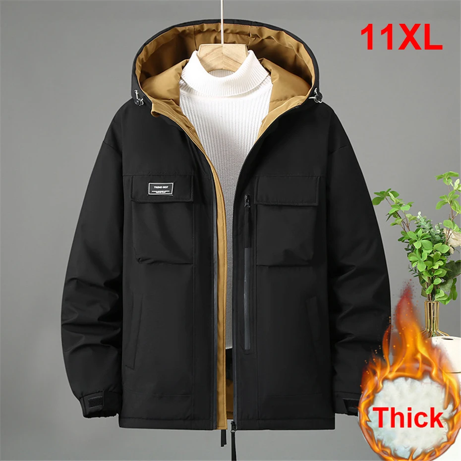 

Winter Parkas Men Thick Cargo Jacket Coat Plus Size 10XL 11XL Fashion Casual Hooded Parkas Big Size 11XL