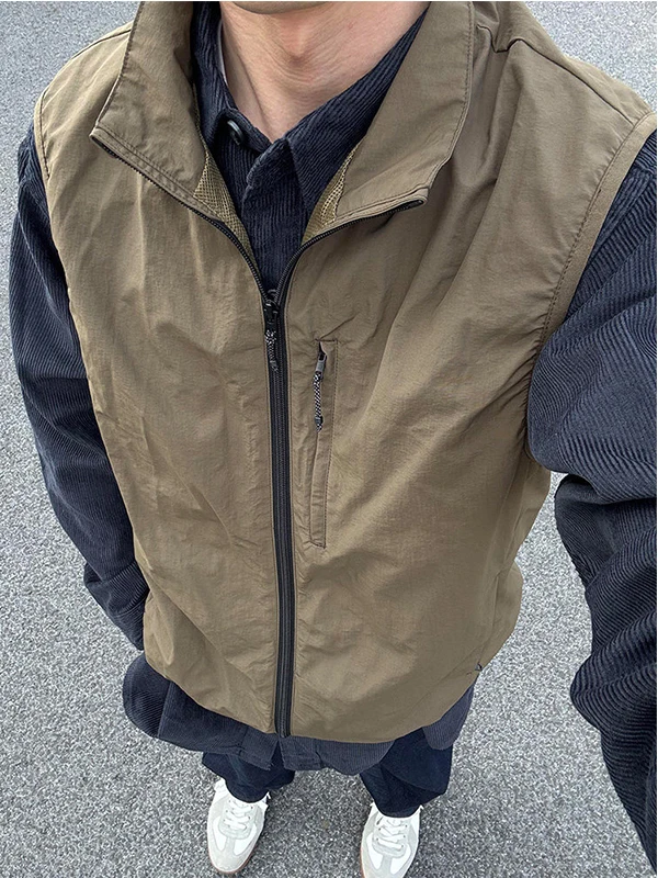 Loose Fit Hiking Jacket Men's Autumn Three-Proof Stand Collar Vest Quick Dry Zipper Style Casual American Style Jacket