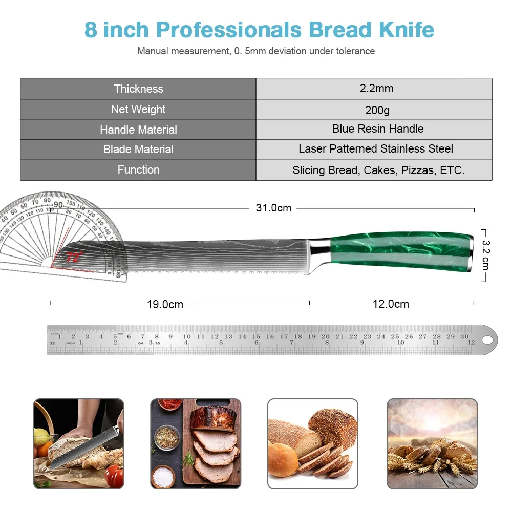 8 Inch Serrated Bread Knife High Carbon Stainless Steel, Ultra Sharp Bread Cutting Knife, Ergonomic Handle, Easy To Use, Durable