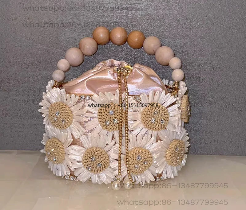 

Sunflower retro hand-woven seaside vacation beach vegetable basket bucket clutch messenger bag