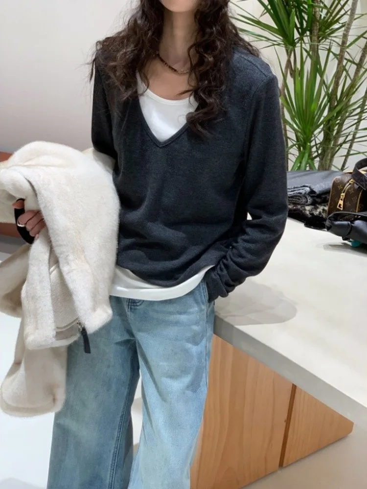 

Feita Heat Generating Long Sve Thermal Fce Casual Sle T-irt Layered Look Slimming Effect Comfortable Loose Fit Top