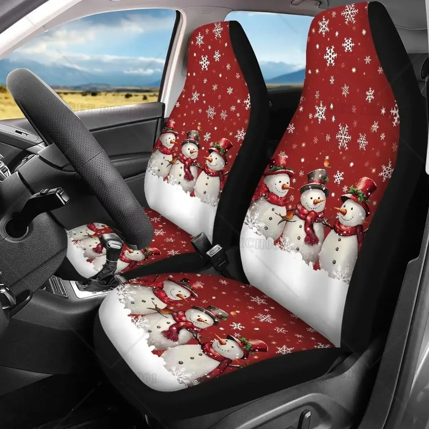 Christmas Snowman Red Print Car Seat Winter Cover Durable Nonslip Soft Comfy Girly Car Seat Cover Cushion Car Seat Cover Set