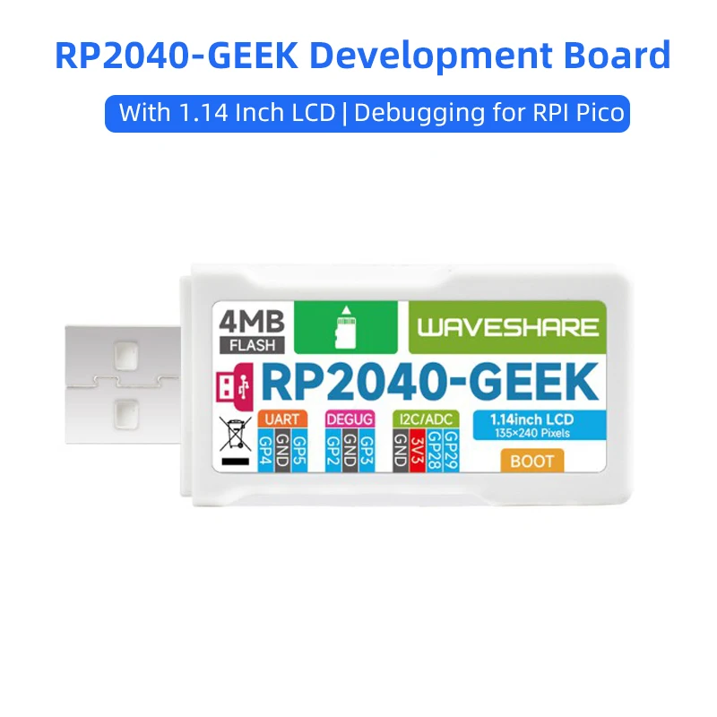 

RP2040-GEEK Development Board Based On RP2040 Microcontroller 1.14 Inch 65K Color LCD USB Debugging Downloader for Pico