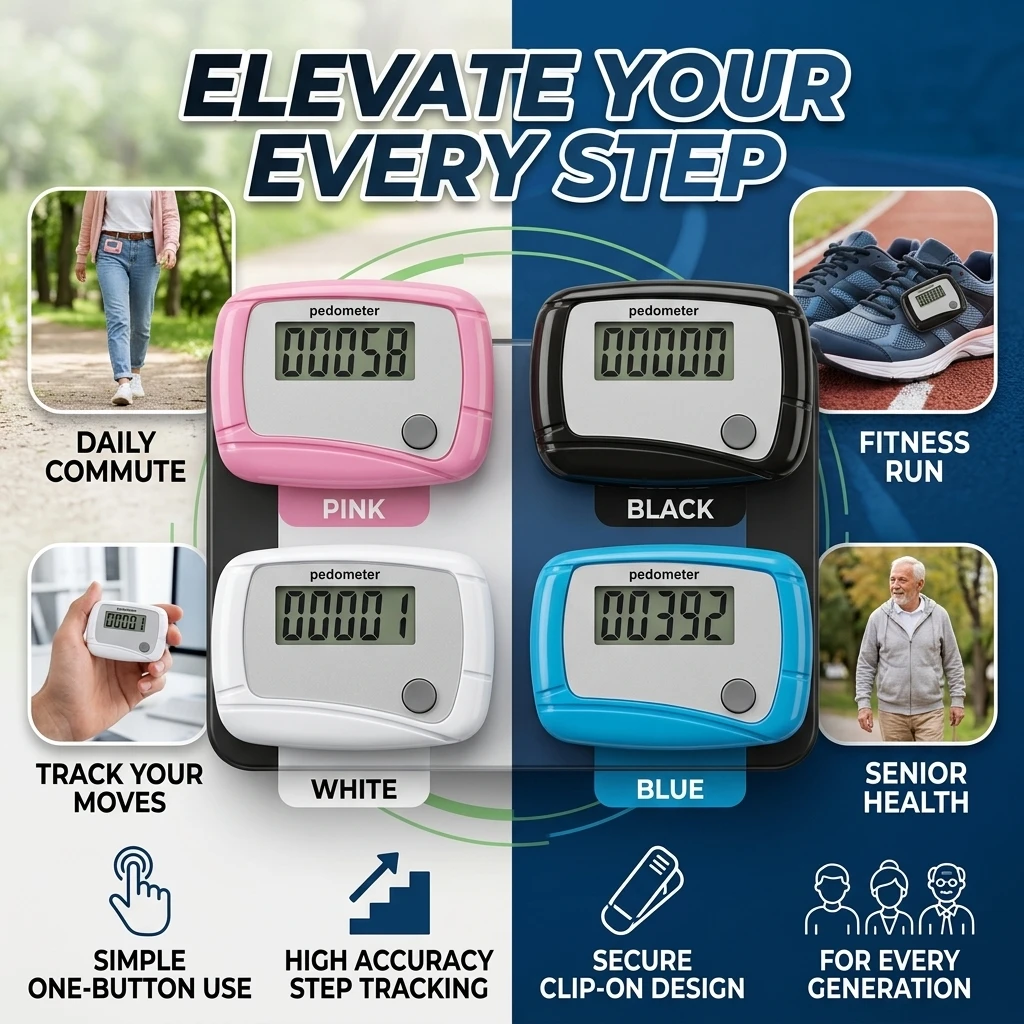 4PCS Pedometer for Walking Portable Sports Walk Meter Senior Steps Counter for Sports Running Training Hiking Backpacking Travel