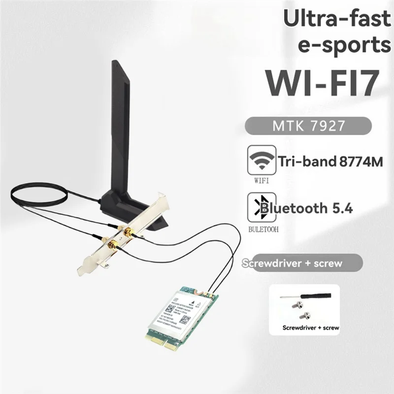 BAAY MT7927 Wifi7 Card Gigabit Wifi 7 M. 2 Wireless Wifi Card BT5.4 2.4G/5G/6G Tri-Band 8774M Wireless Card With Antenna