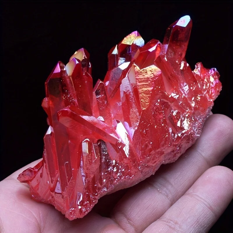 Radiant Red Titanium Rainbow Aura Crystal Cluster - Natural, Ethereal Decor Pride Celebrations Heartfelt Gift &Jewelry Ornament