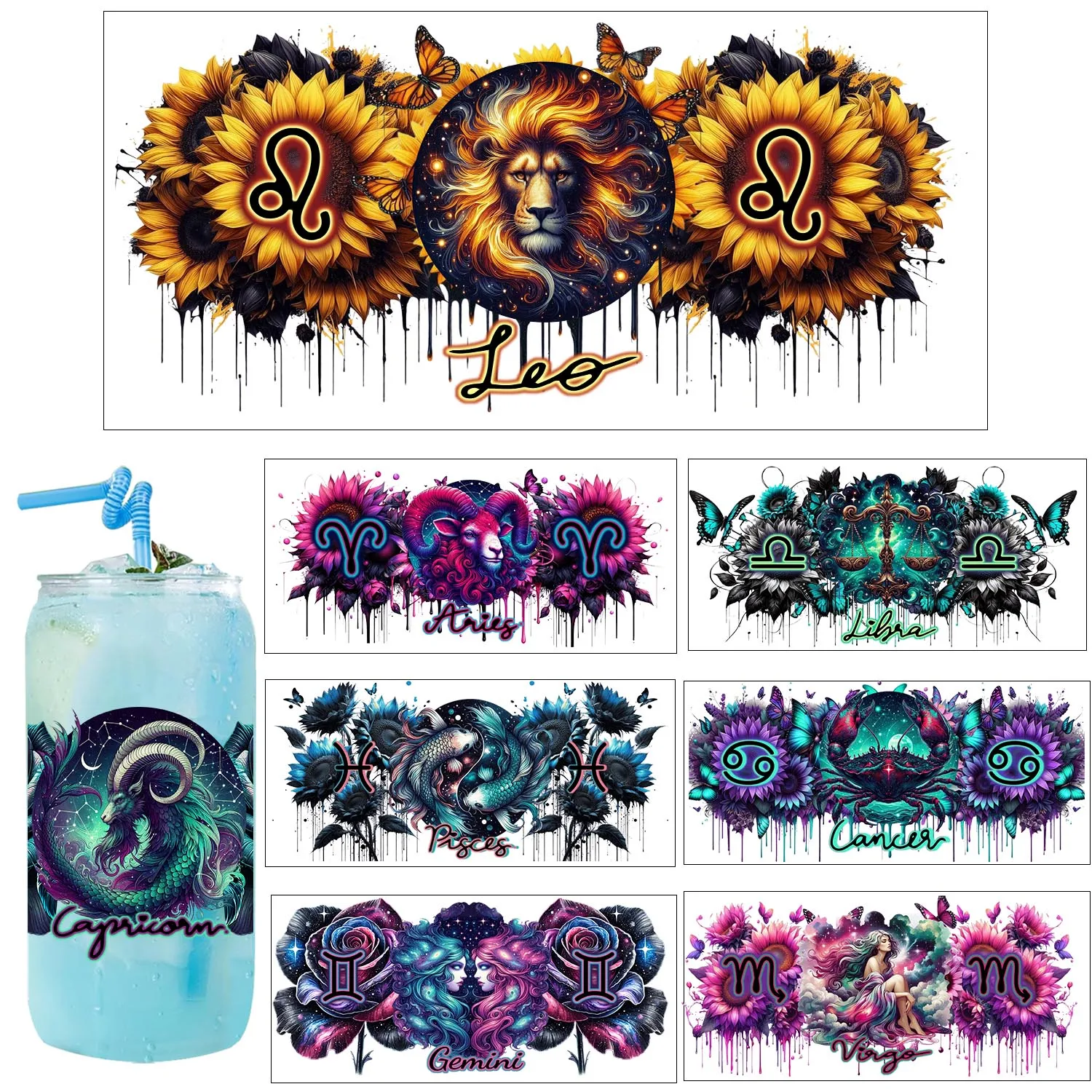 Mysterious Zodiac Sign Theme Artwork UV Sticker DIY decoration Seal Decals 3D transfers uvdtf stickers 16oz uv dtf cup wraps
