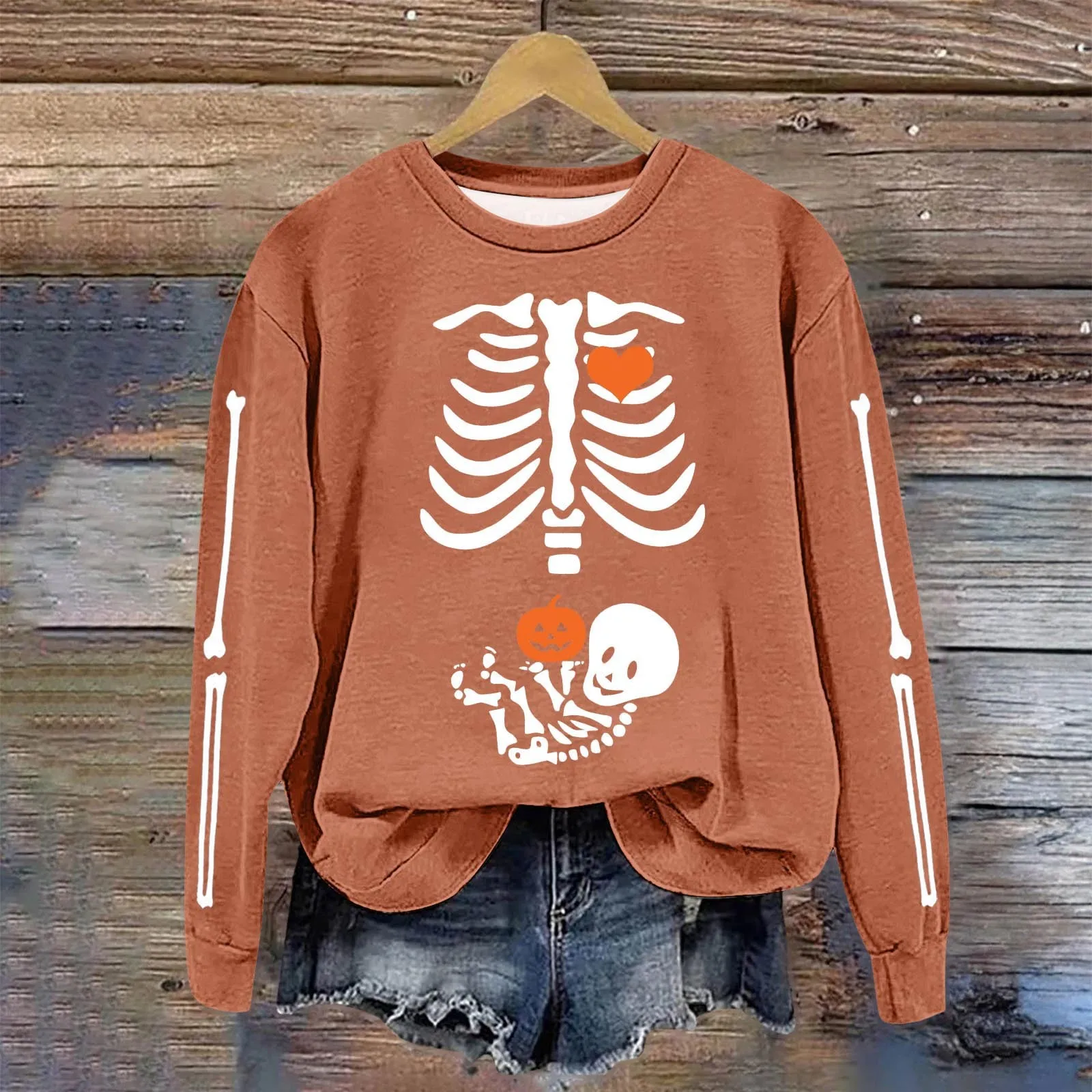 Women'S Halloween Print Pullover Fashion Trend Sweater Autumn And Winter Crew Neck Long Sleeve Comfortable Warm Hoodie