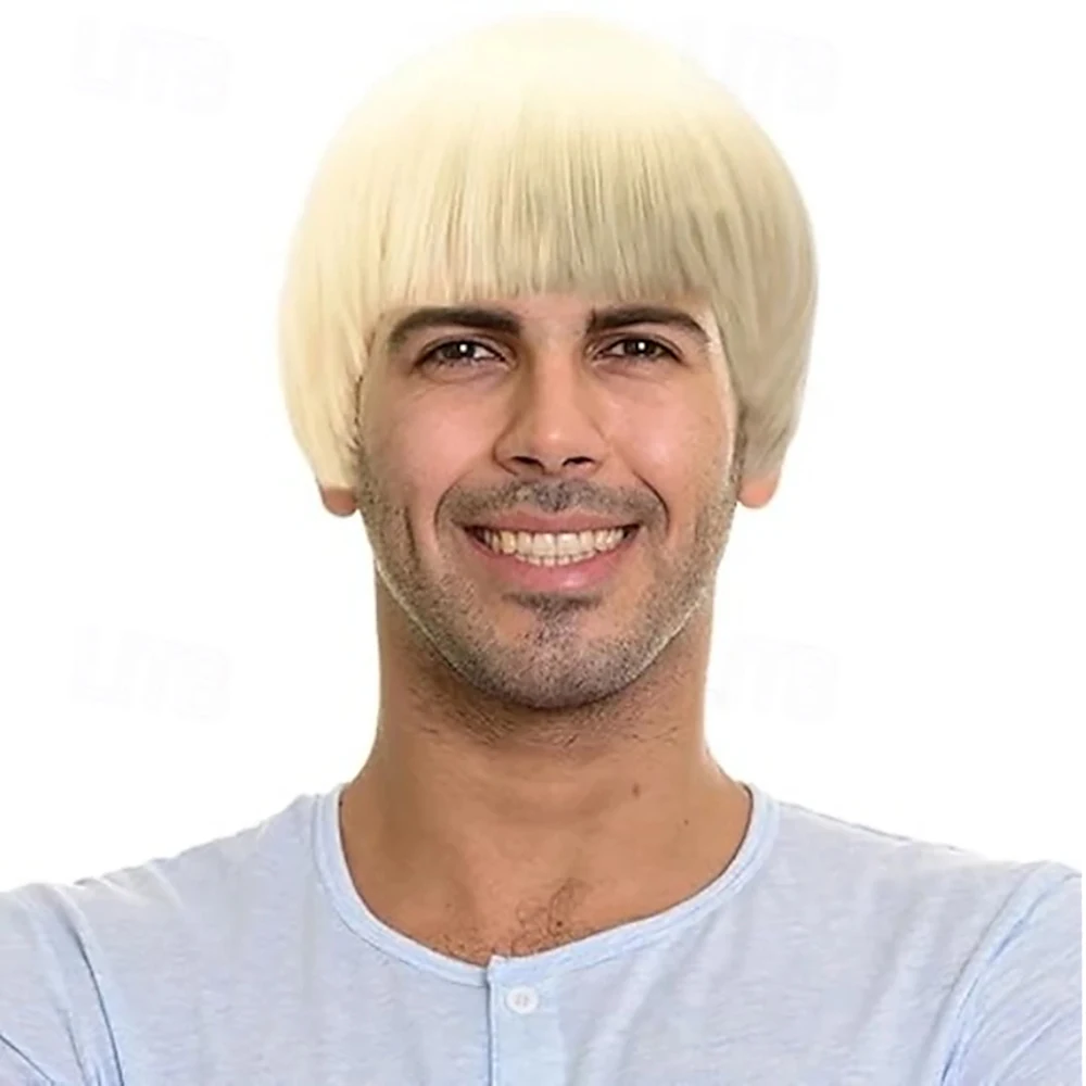 HAIRJOY Synthetic Hair Short Mushroom Wig for Men 60s Bowl Cut Wigs for Anime Movie Music Costume Halloween Cosplay Party