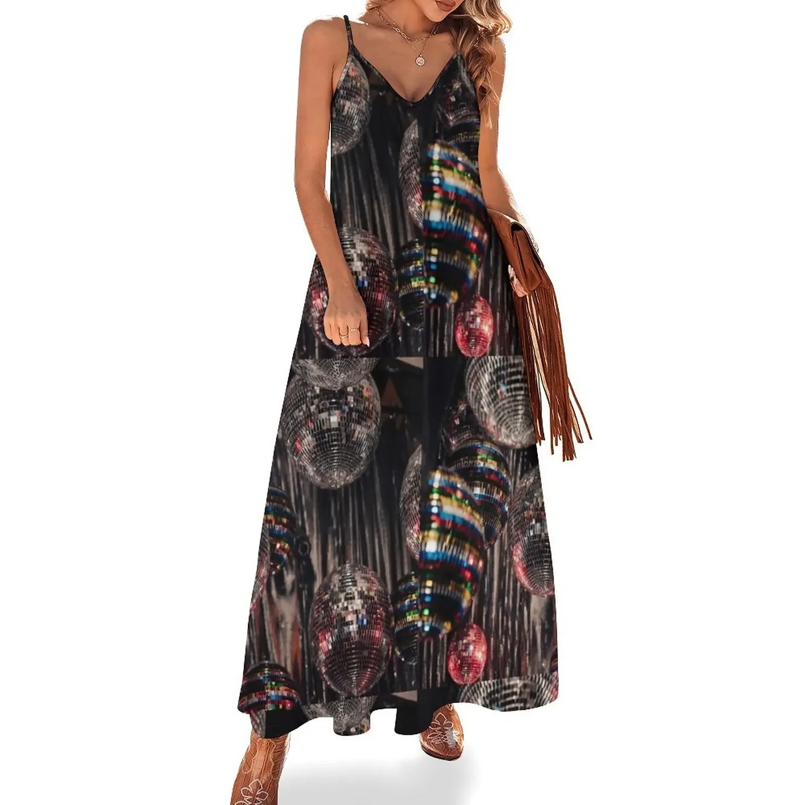 

Silver Disco Balls Sleeveless Dress evening dresses women dress party evening elegant luxury celebrity Dress