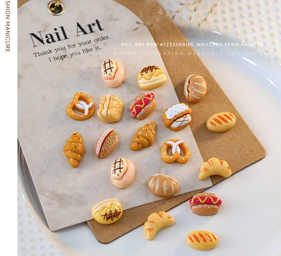 20 pezzi mini cartone animato crema dessert resina ciondoli per unghie gioielli carino pane decorazioni per unghie accessori parti di strumenti per manicure fai da te