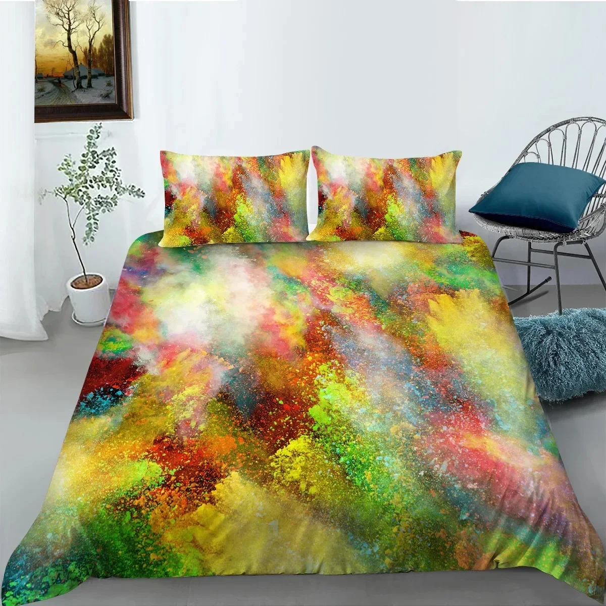 Abstract Duvet Cover King/Queen Size,colorful Splash Ink Watercolor Paint Splatters Liquid Art Bedding Set for Boys Girls,black