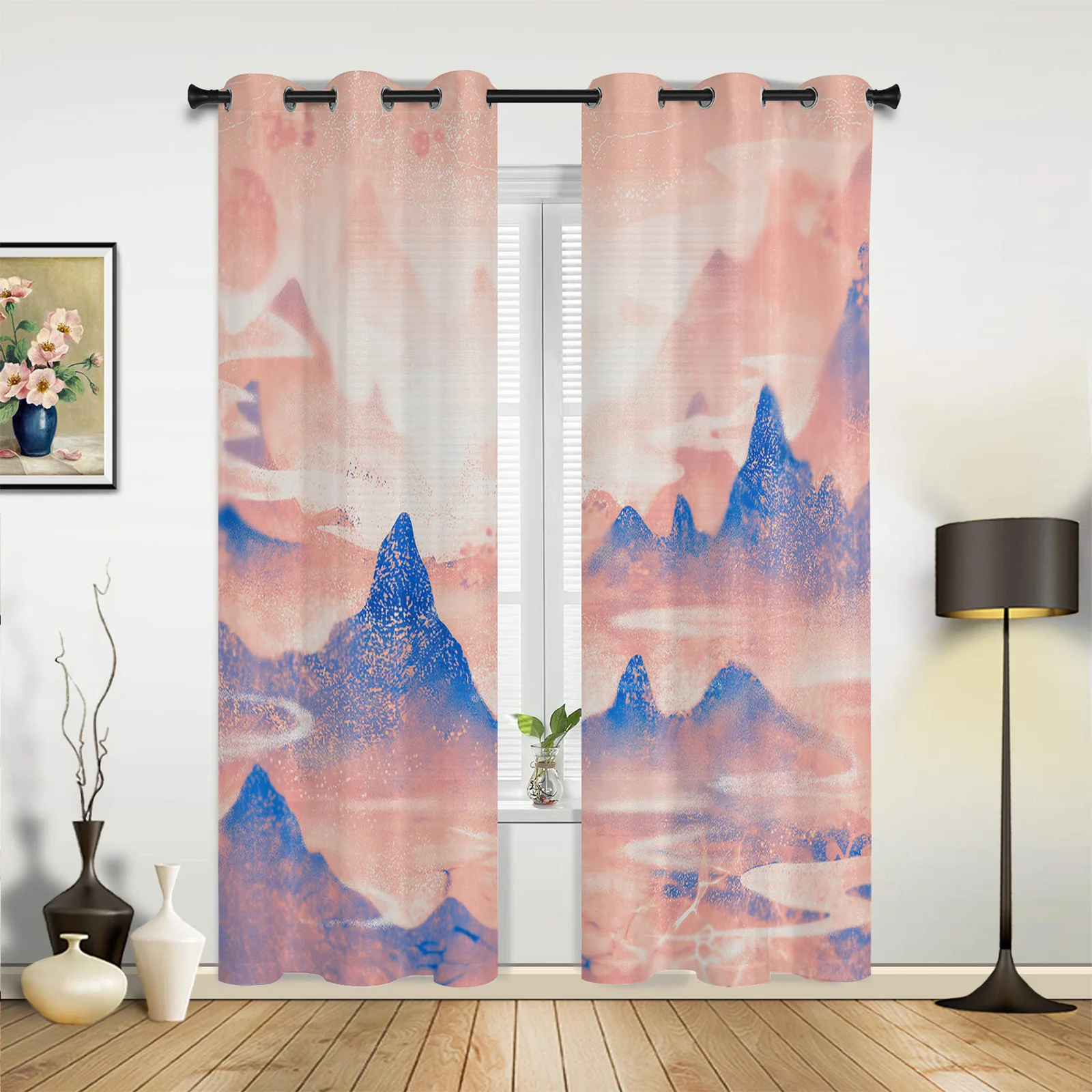 

Art Mountains Abstract Ink Luxury Window Curtains Printed Curtains for Living Room Kitchen Home Decor Valance Drapes