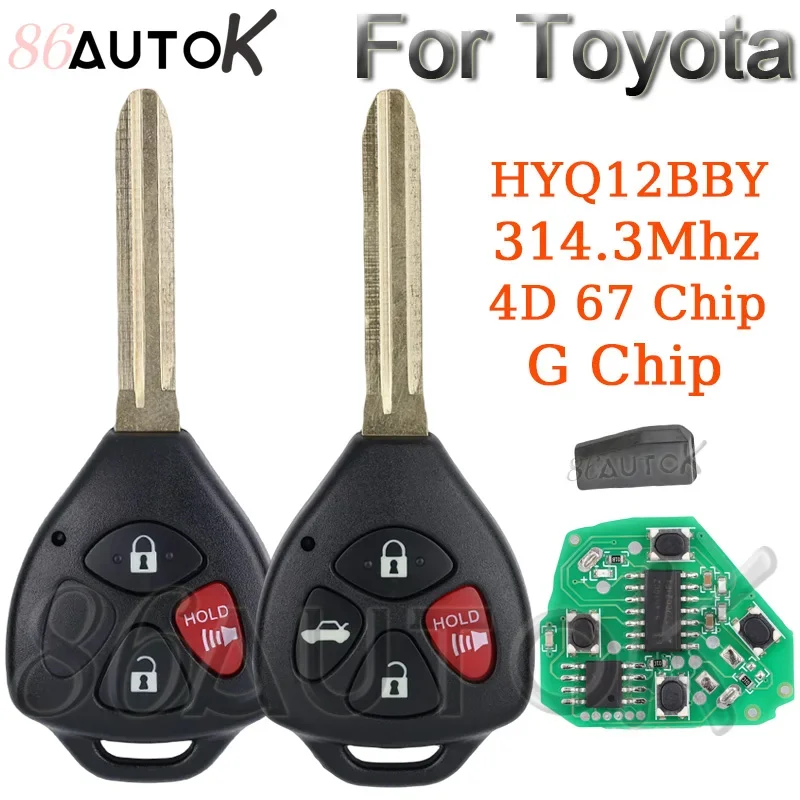 

Автомобильный дистанционный ключ для Toyota Camry RAV4 Yaris Venza Avalon Corolla Matrix tC/xA/xB/xC 314,4 МГц ID4D 67 G Chip Blade TOY43 HYQ12BBY