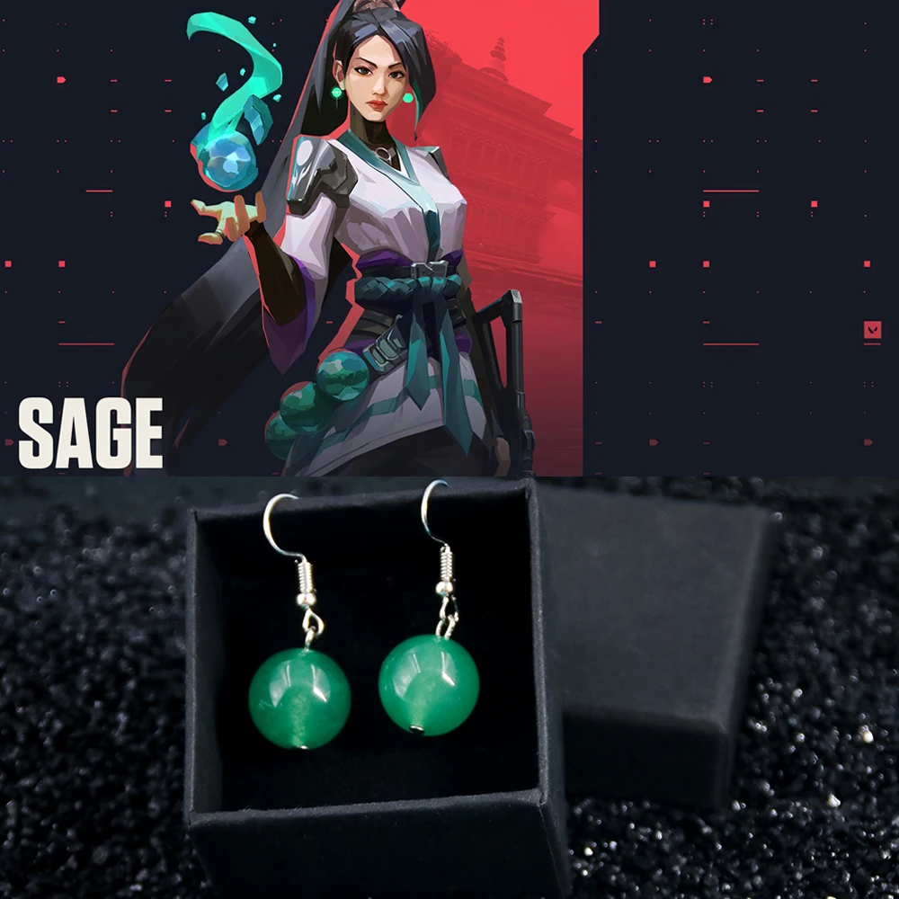 

Игра Valorant Sage Косплей серьги зеленый кристалл серьги для женщин ювелирные изделия