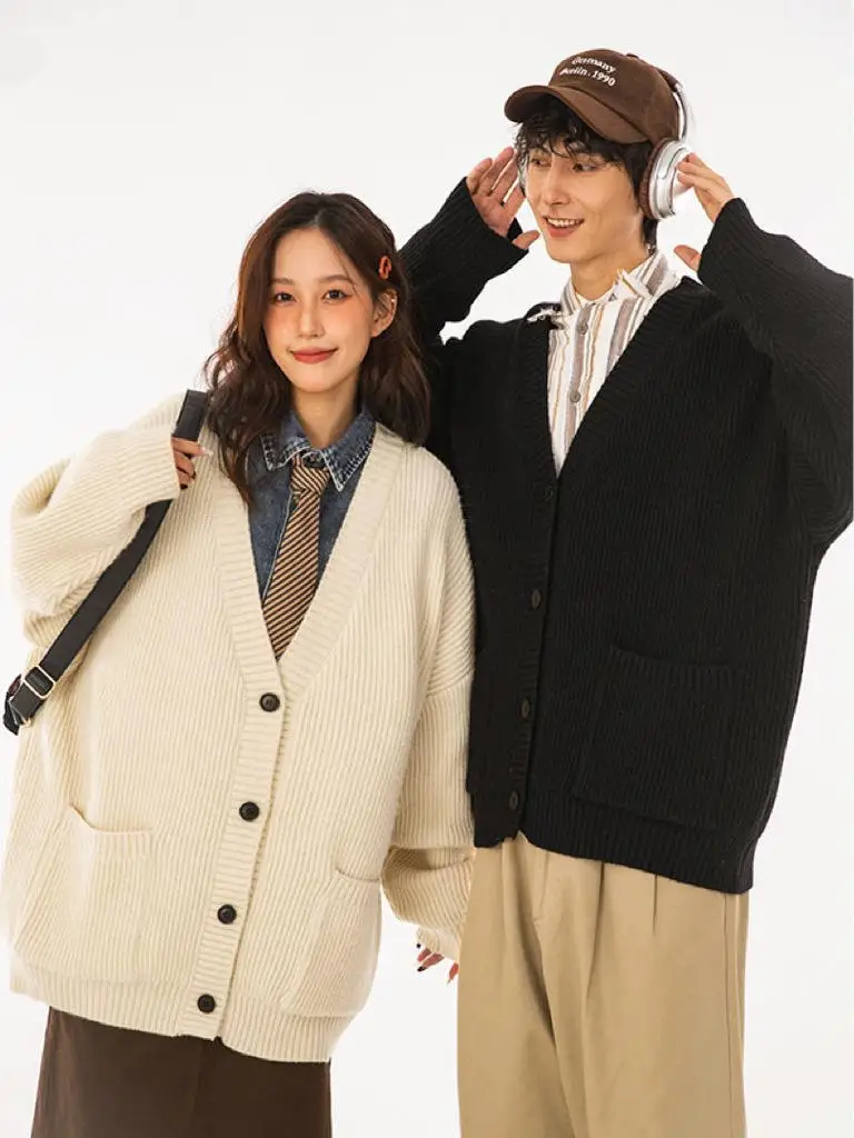 

Свободный вязаный кардиган, свитер, мужской ленивый сле, осенне-зимняя одежда для пар, трикотаж для колледжа, верхняя одежда, топ