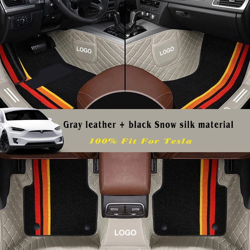 Luxury Full Coverage Double Layer Custom Leather Car Mats For Tesla All Medels Models 3 Model S MODEL X MODEL Y Auto Accessories