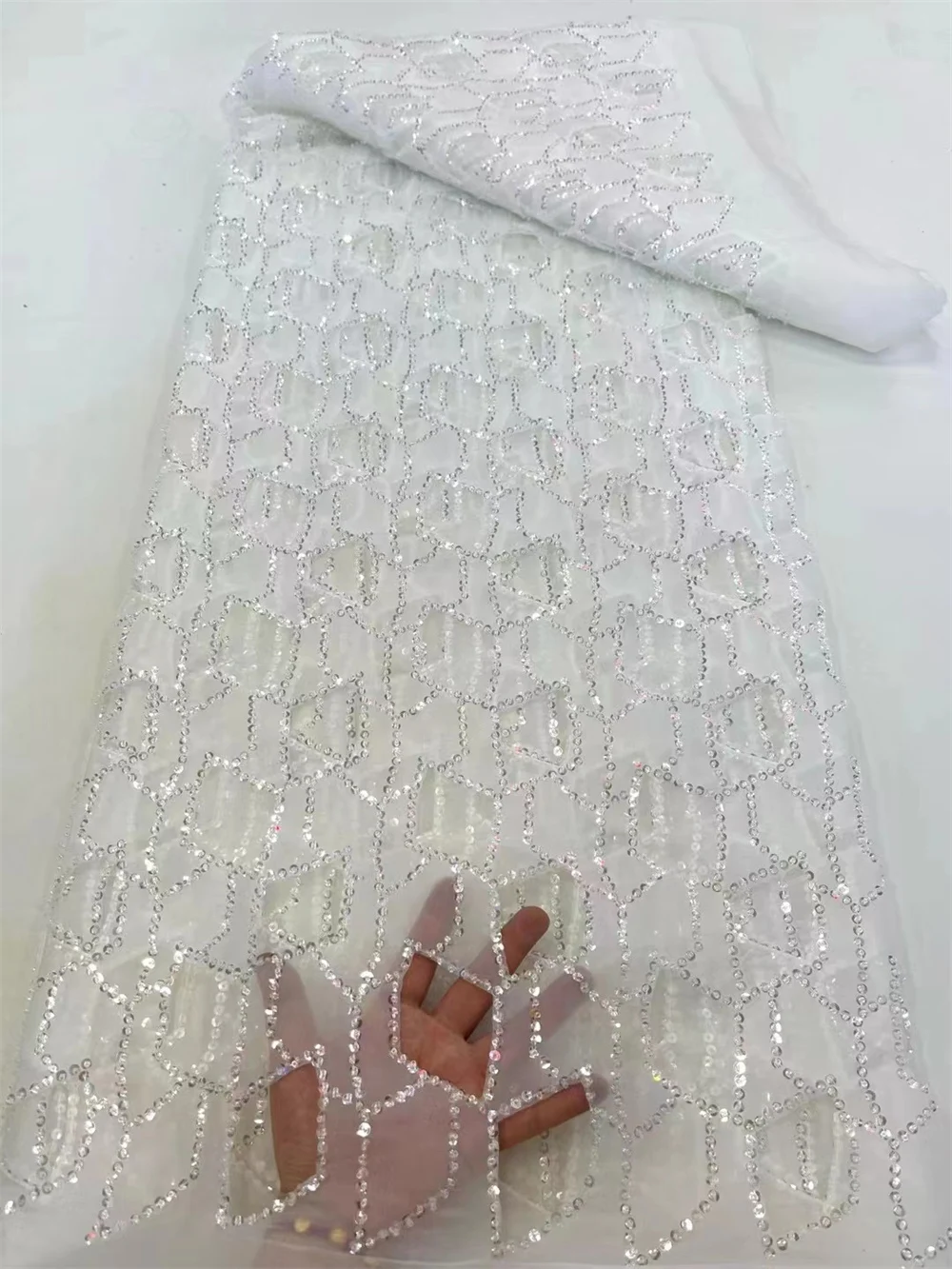 

White Hot Sale Elegance latest New Fashion Design Fabric Handmade Sequin organza Hollow Out For Women's Wedding Party Dresses