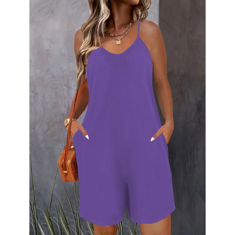 

European and American Printed Fashion Casual Style Jumpsuit Strap Jumpsuit Shorts