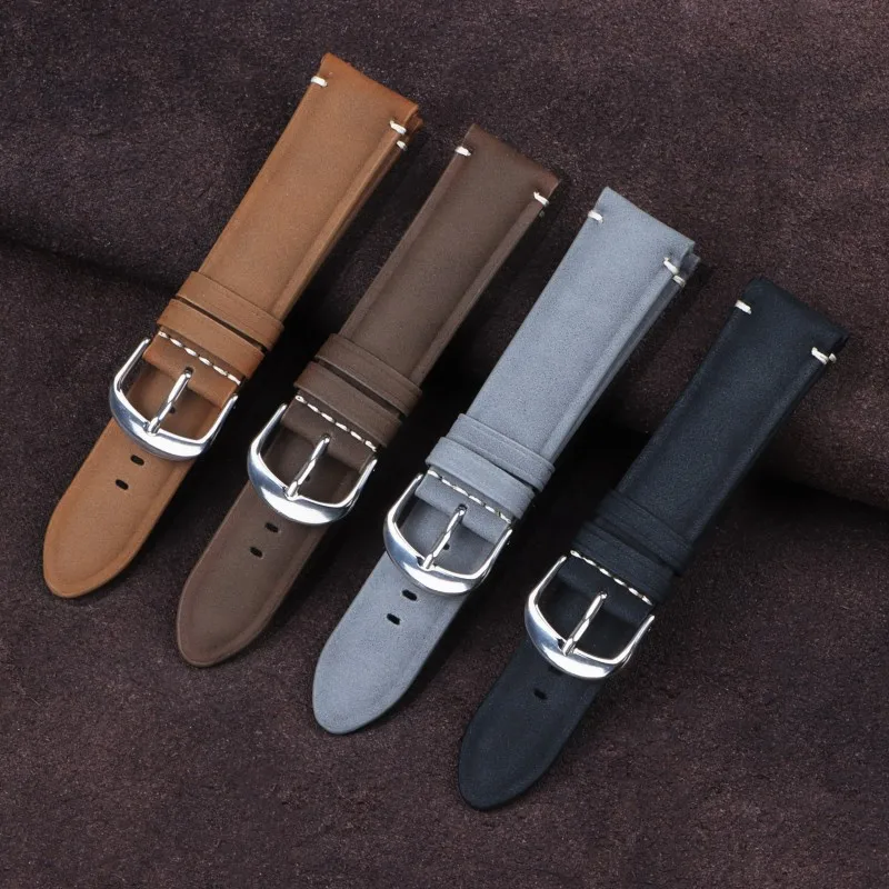 

20mm 22mm Matte Leather Watch Strap Stainless Steel Watch Buckle Band Replacement for Women Men Universal Watch Bracelet