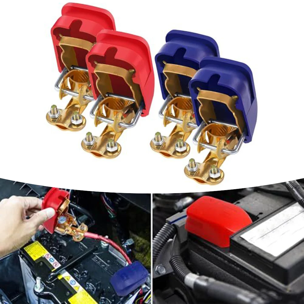 Battery Terminal Connectors Negative And Positive 2 Pair Copper Plate Quick Release Car Connector Battery Clamps Top Post Clips