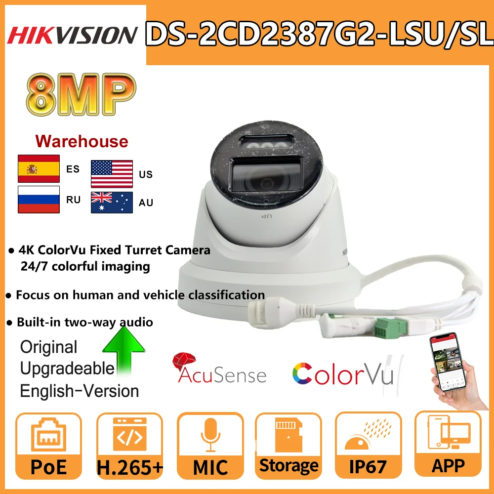 Cámara HIKVISION 4K COLOR NIGHT DS-2CD2387G2-LSU/SL 8MP torreta ColorVu cámaras CCTV 24/7 imagen colorida Audio bidireccional incorporado