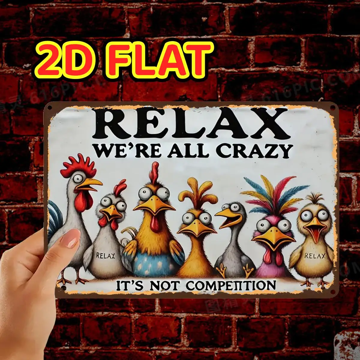 2D Flat, 1pc, Retrorelax We'Re All Crazy Signmetal Iron Sign, Pre-Drilled Holes, Suitable for Indoor, Garden, Outdoor, Home, Off