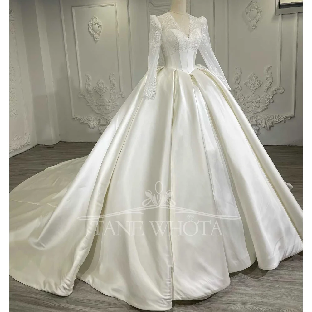 Настраиваемое свадебное платье с v-образным вырезом, длинными рукавами, вышивкой на молнии и пуговицами для женщин