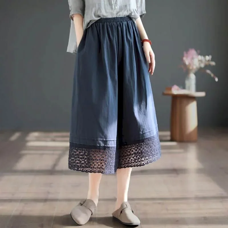 

Pop Baggy Pants For Women Cotton Solid Loose Casual Vintage Summer Thin Korean Style Elastic Waist Cropped Trousers Wide Leg Pan