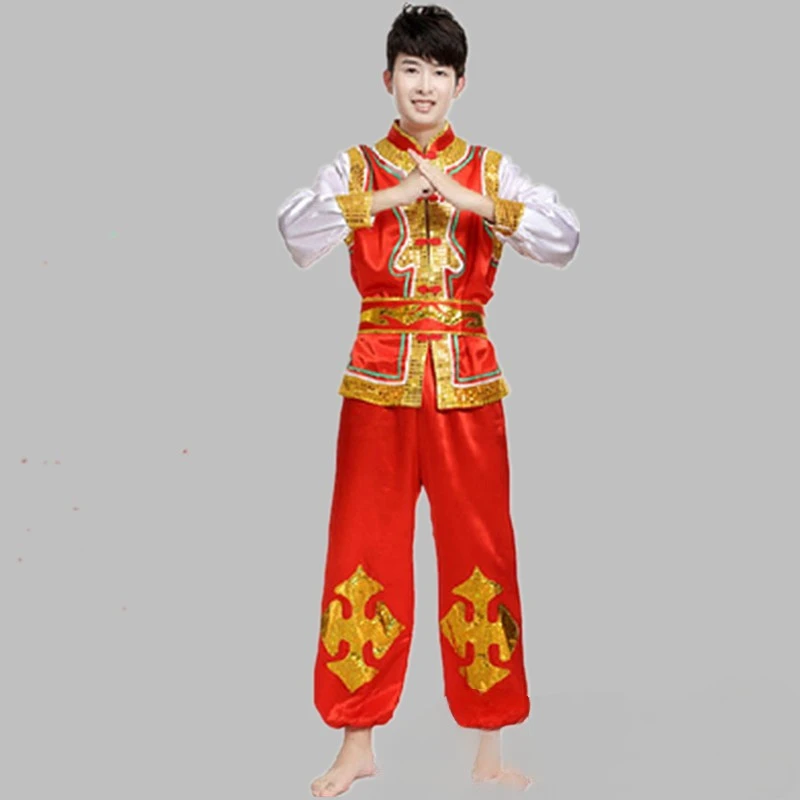 ew Festival Ethnic Costume Performance Costume Men's Yangko Costume Dragon Dance Costume Lion Dance Costume Gong and Drum Team